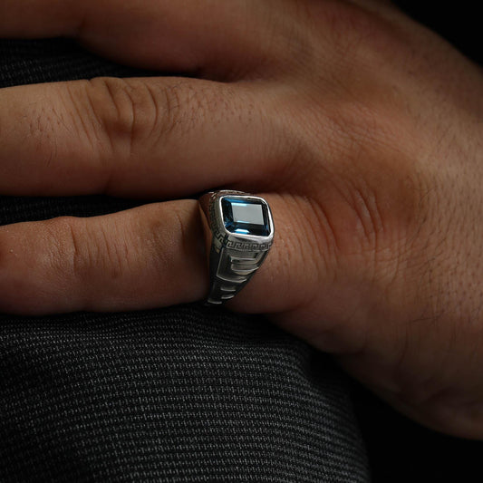 London Blue Topaz Signet Ring — product view by Seneca Jewelry