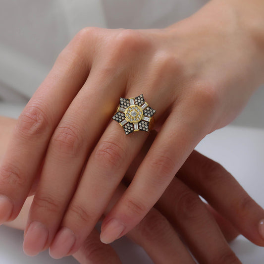 Art Deco Star Ring with Baguette Zircon — detail view 2 by Seneca Jewelry