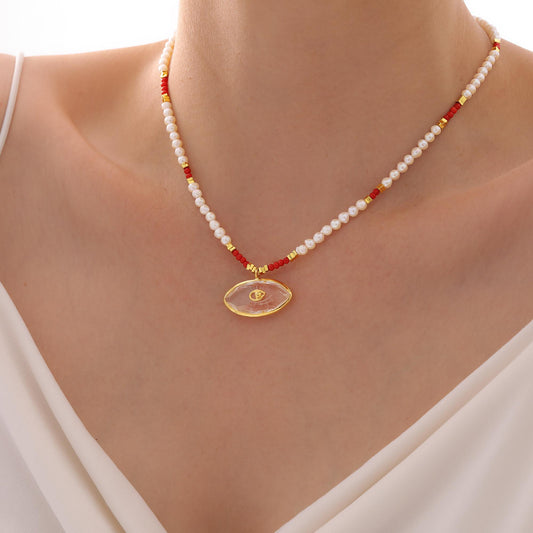 Hand-Carved Quartz Evil Eye Choker — detail view 2 by Seneca Jewelry