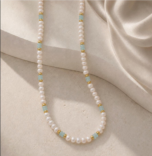 Amazonite and Freshwater Pearl Choker — detail view 2 by Seneca Jewelry