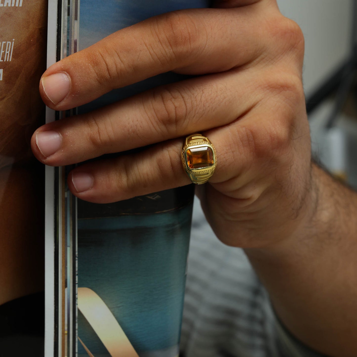 Grandezza Greek Yellow Gold Men's Ring