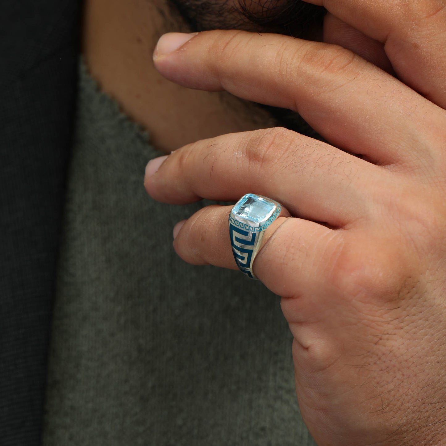 Grandezza Enameled Greek Men's Ring