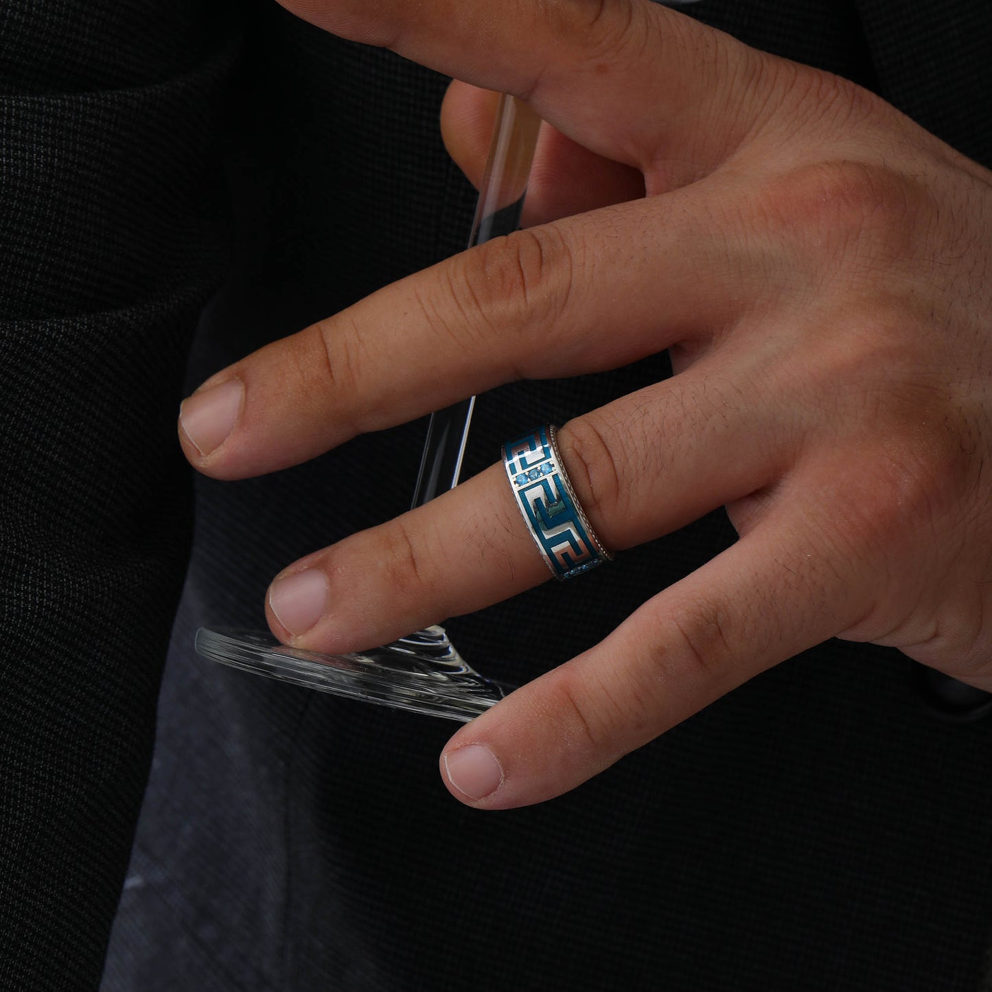 Per Sempre Blue Enamel Men's Ring