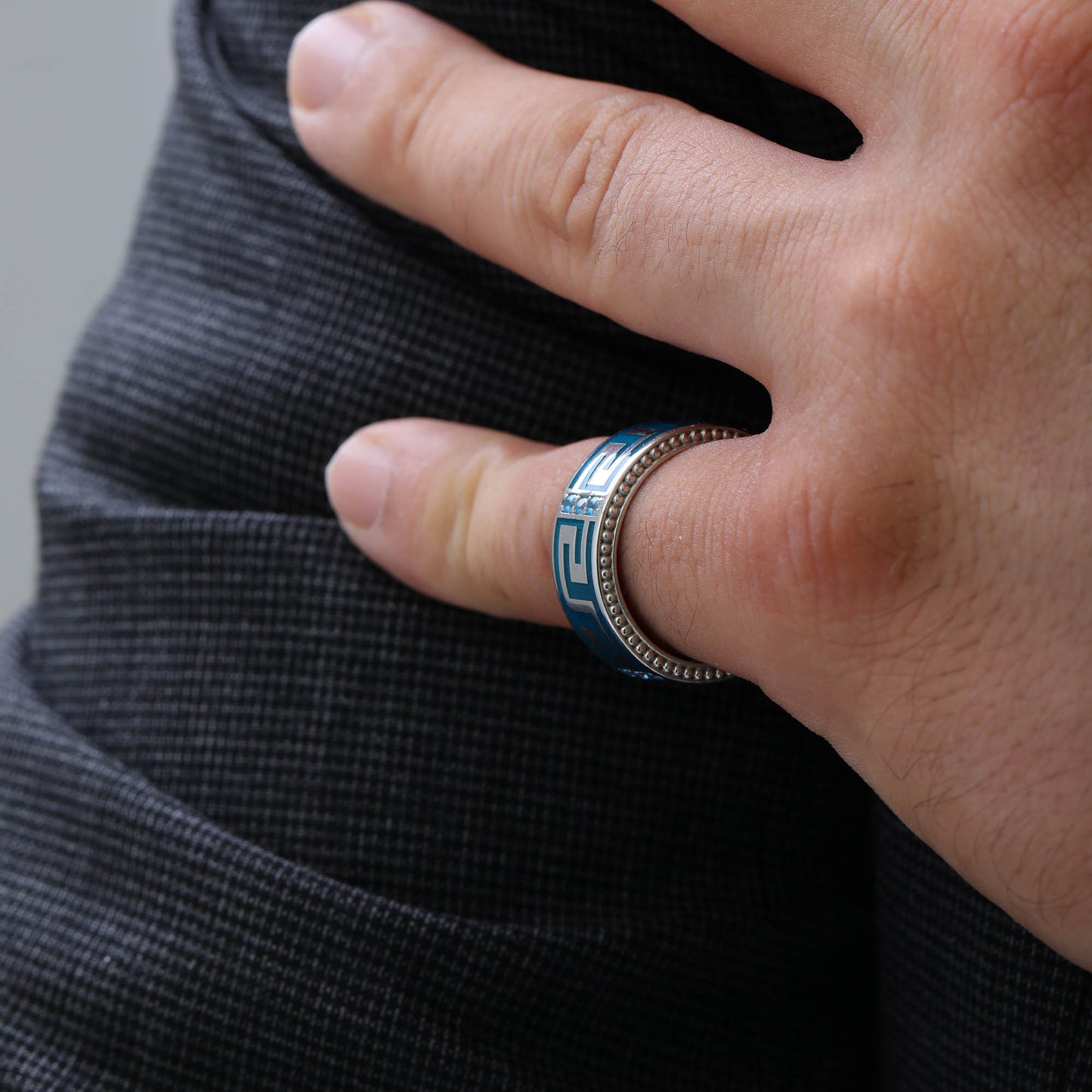 Per Sempre Blue Enamel Men's Ring