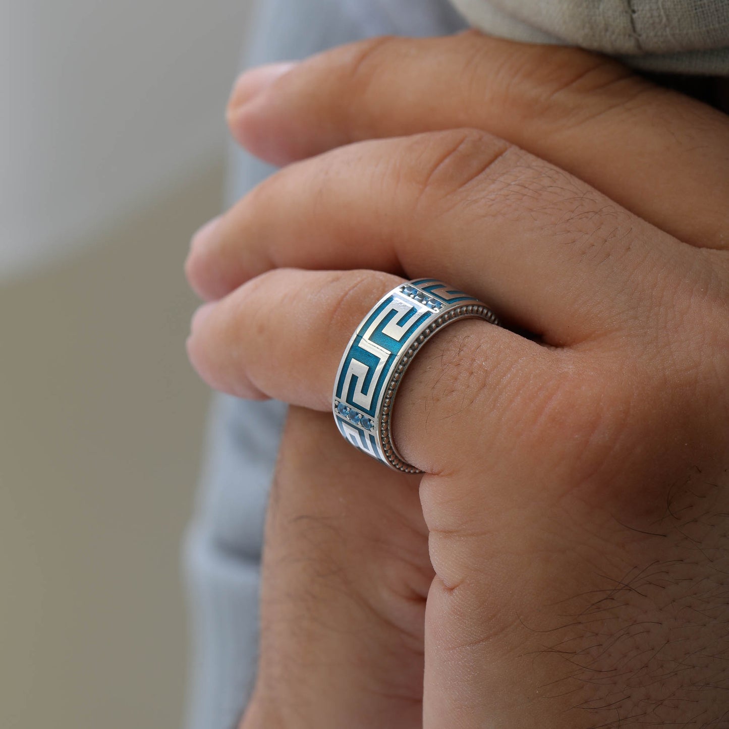 Per Sempre Blue Enamel Men's Ring