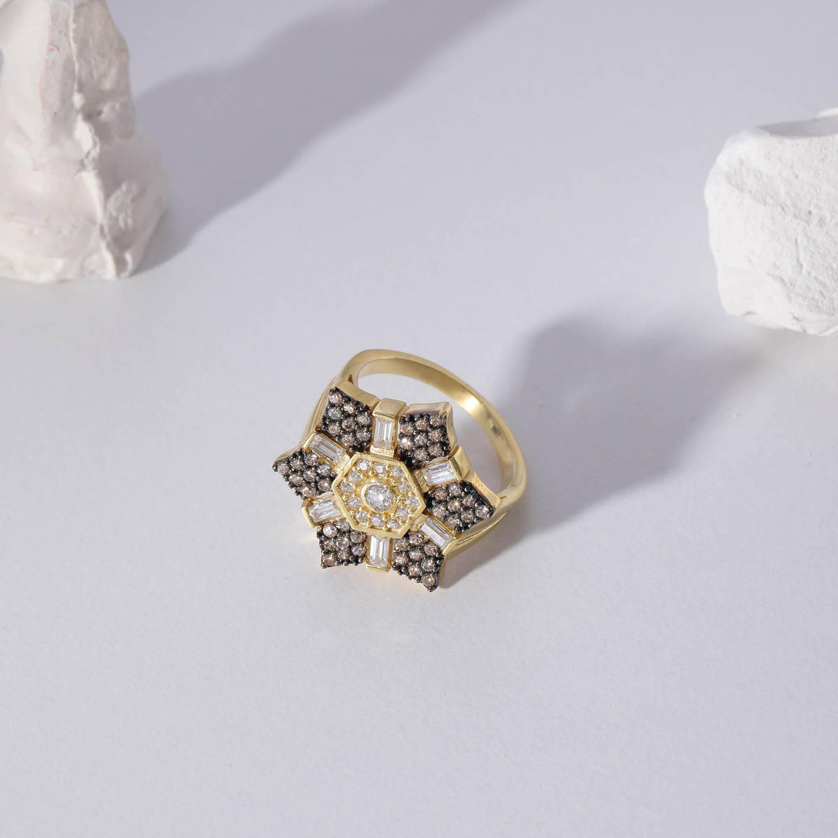 Art Deco Star Ring with Baguette Zircon — detail view 3 by Seneca Jewelry