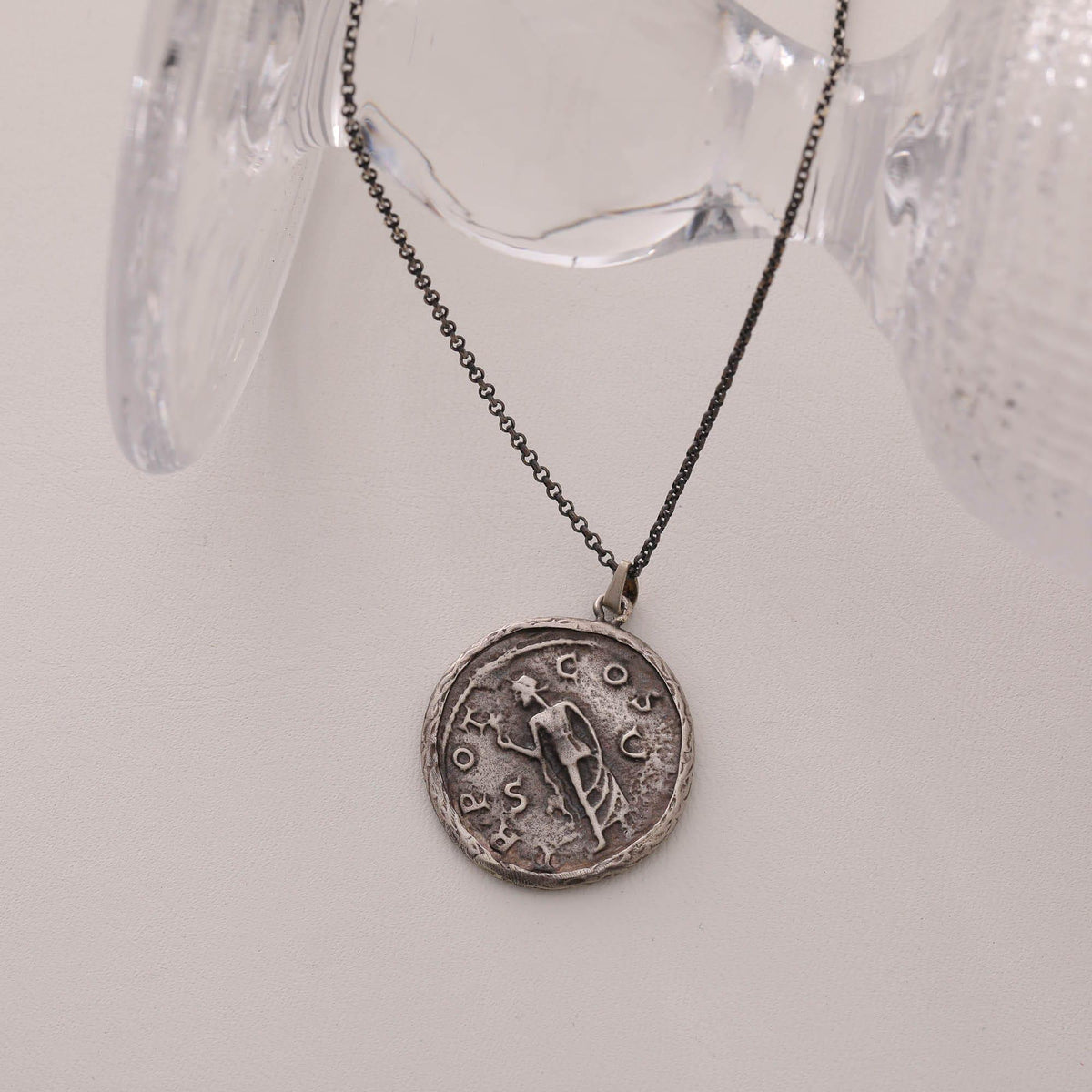 Marcus Aurelius Coin Necklace in Sterling Silver — detail view 3 by Seneca Jewelry