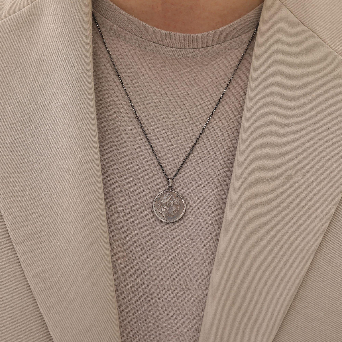 Metapontum Barley Coin Necklace in Sterling Silver — detail view 3 by Seneca Jewelry