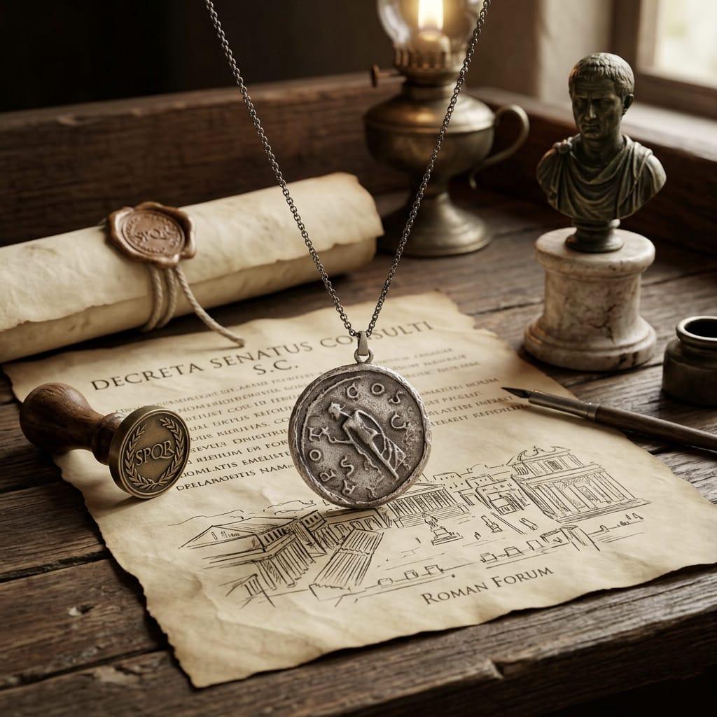Marcus Aurelius Coin Necklace in Sterling Silver — product view by Seneca Jewelry
