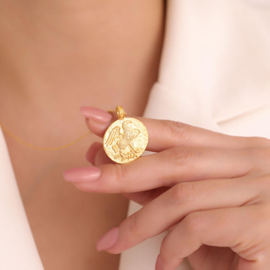 Roman Eagle Coin Necklace in Solid Gold — detail view 2 by Seneca Jewelry