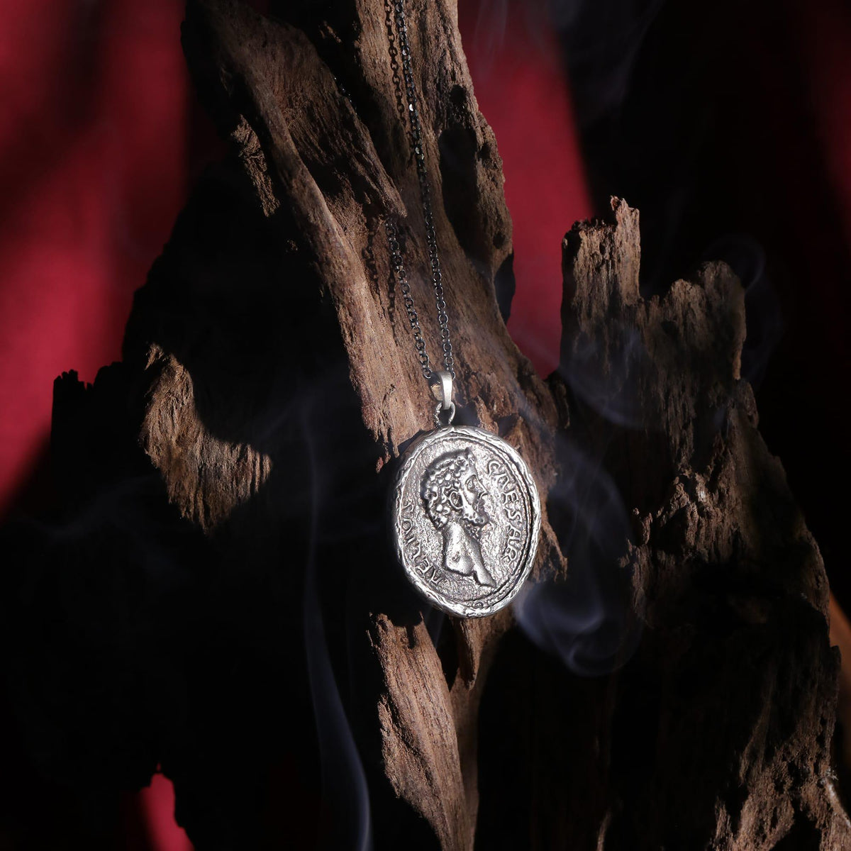 Marcus Aurelius Coin Necklace in Sterling Silver — detail view 5 by Seneca Jewelry