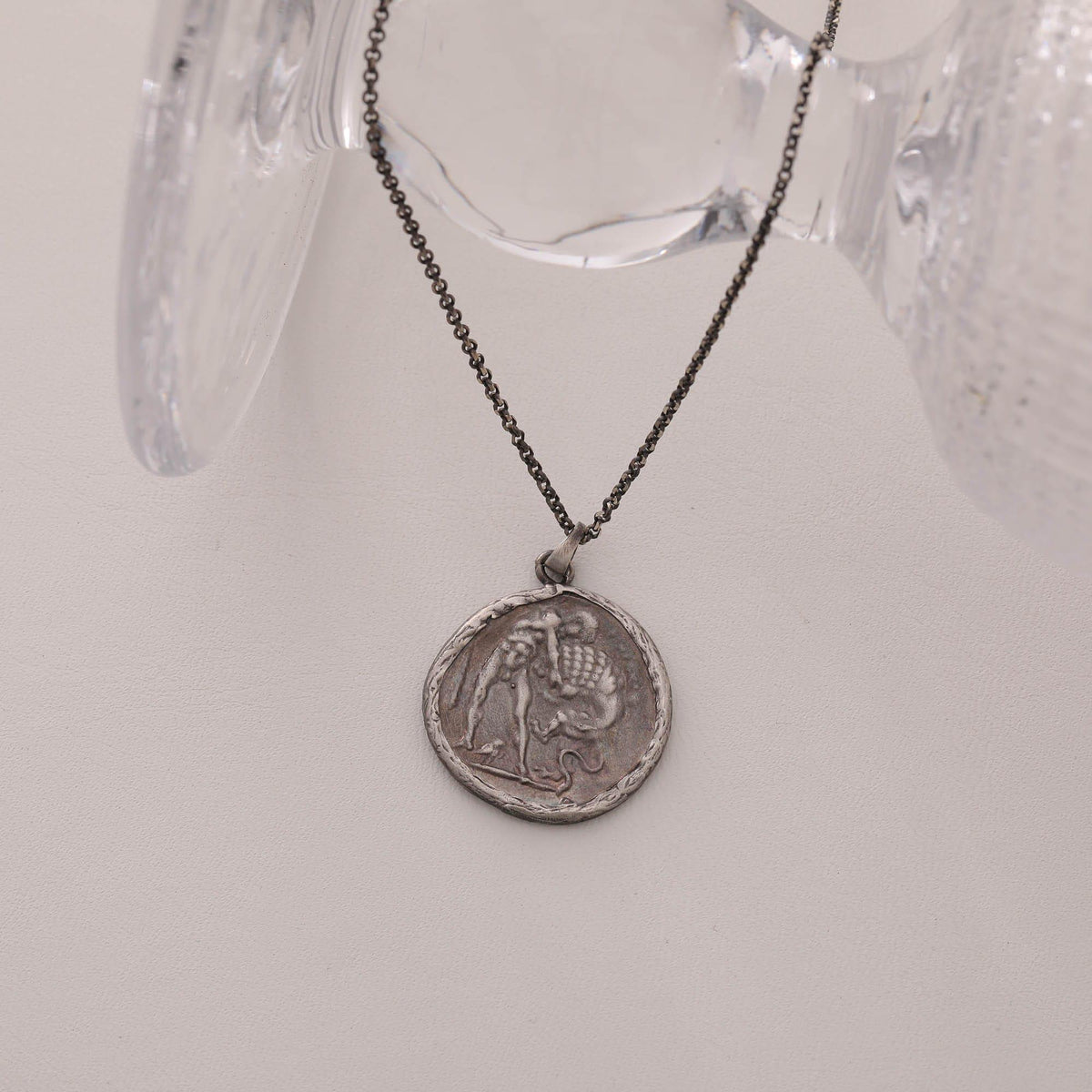 Nemean Lion Medallion in Oxidized Silver — detail view 3 by Seneca Jewelry