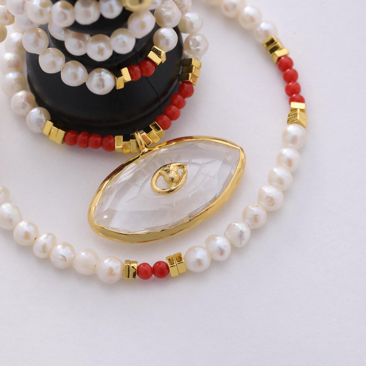 Hand-Carved Quartz Evil Eye Choker — detail view 6 by Seneca Jewelry