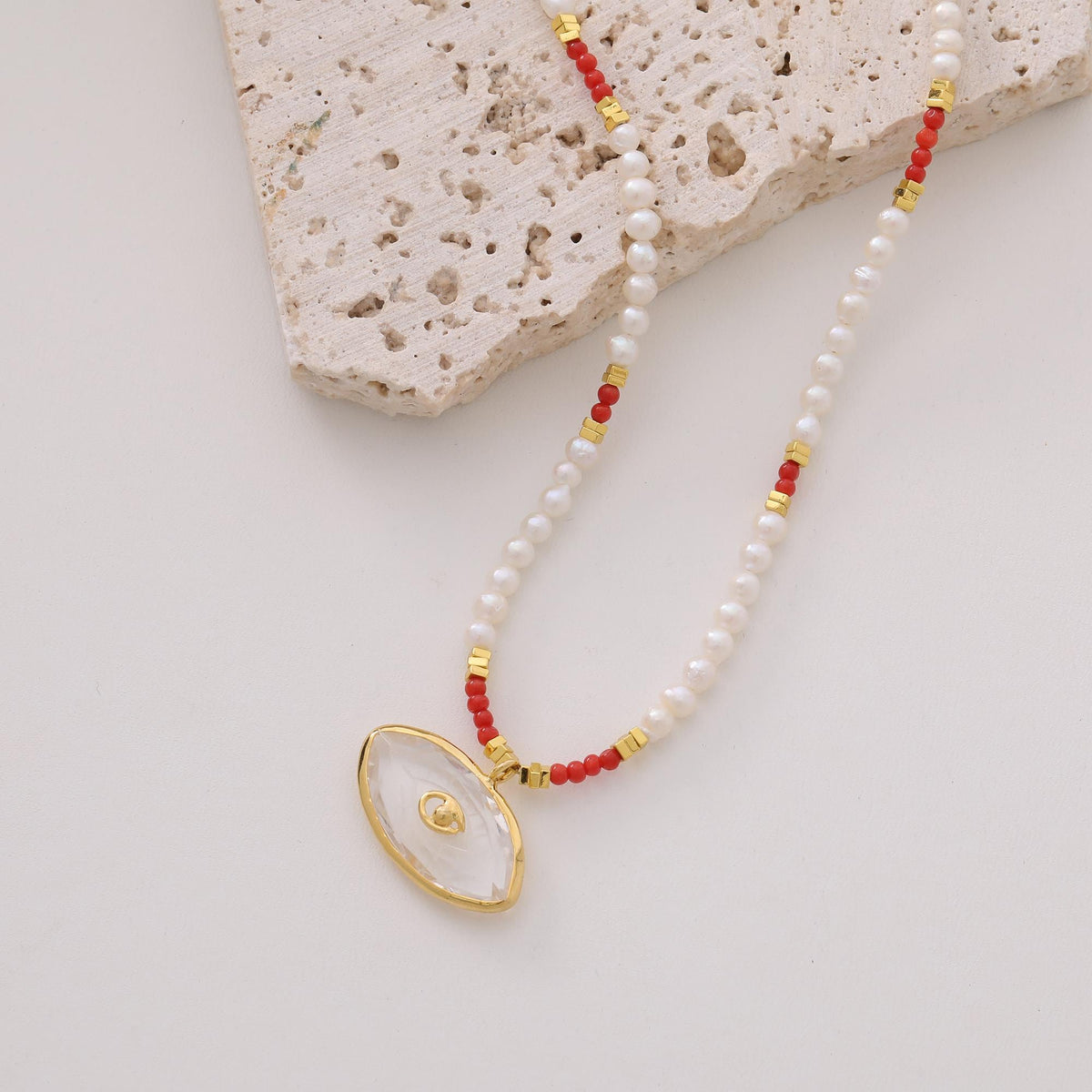 Hand-Carved Quartz Evil Eye Choker — detail view 3 by Seneca Jewelry
