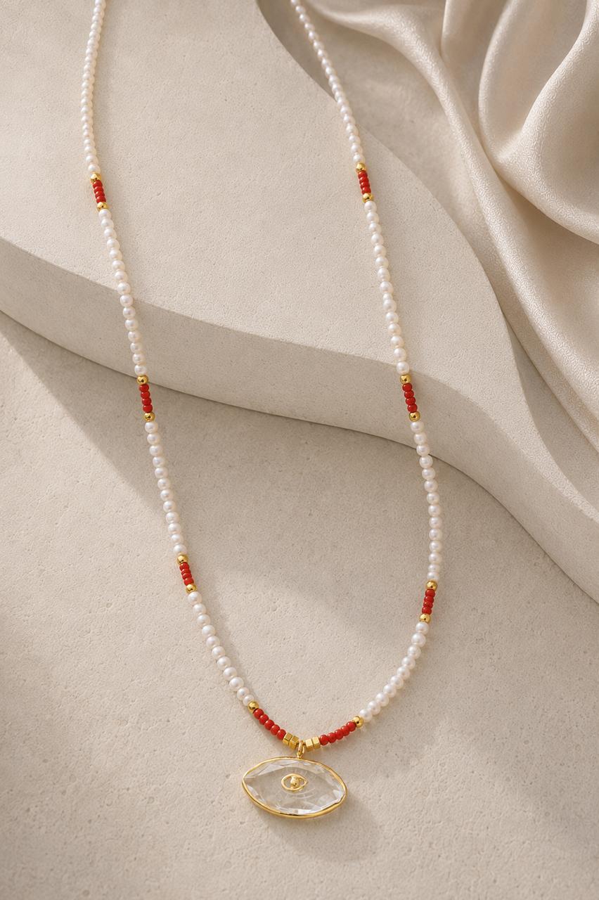 Hand-Carved Quartz Evil Eye Choker — detail view 4 by Seneca Jewelry